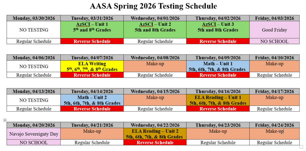 AASA Testing Schedule 
