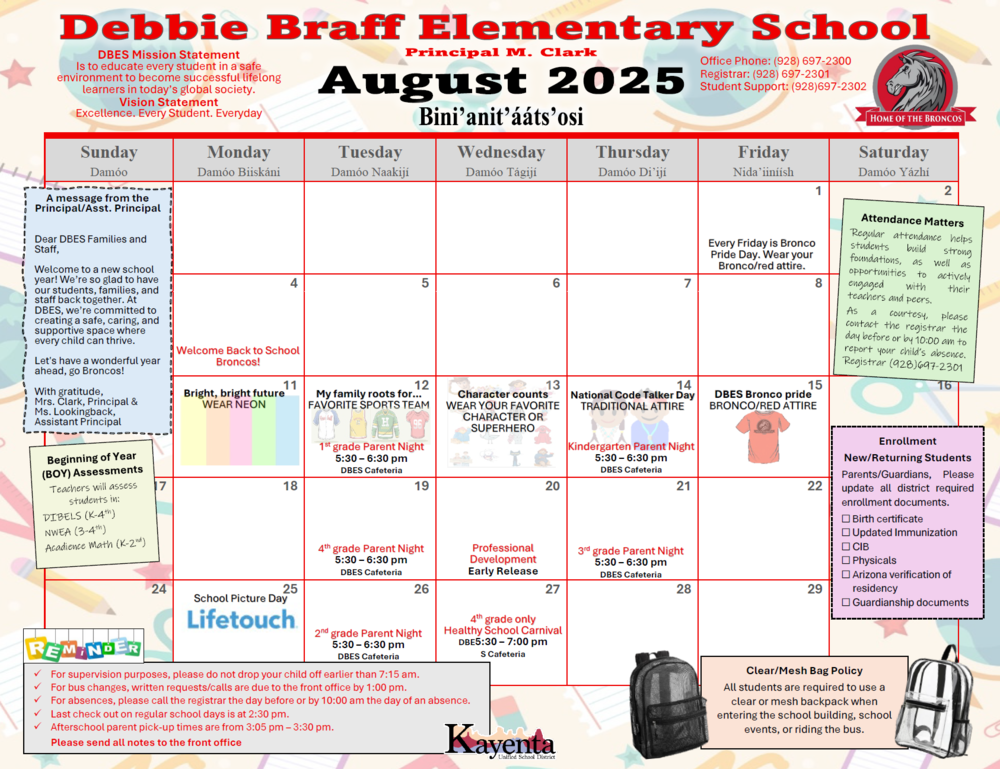 DBES August Calendar