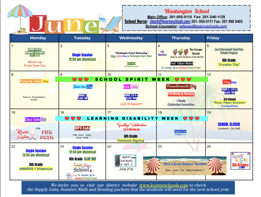 Washington June Calendar