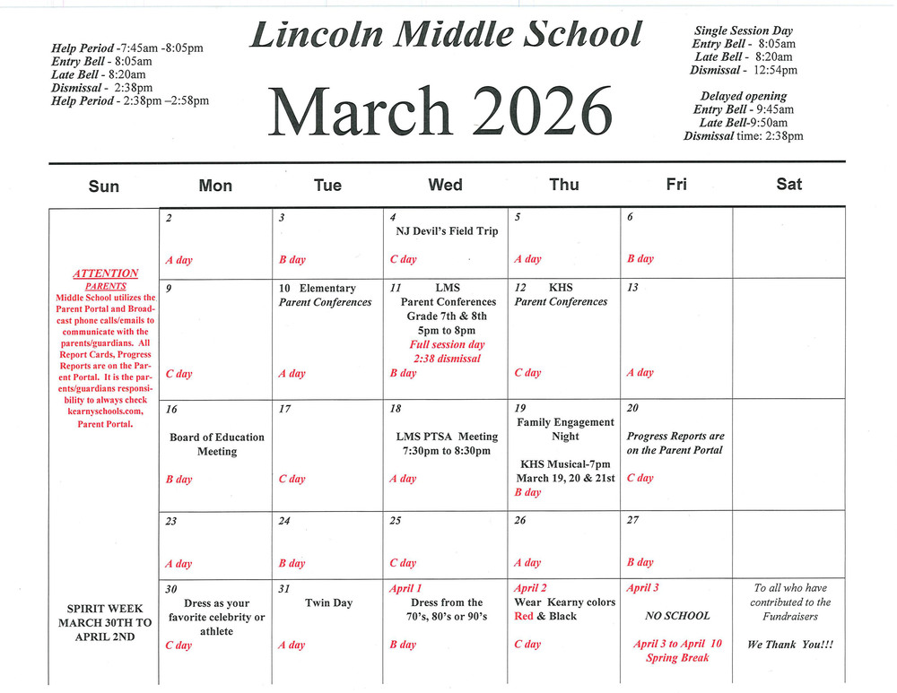 LMS March 2026 Calendar