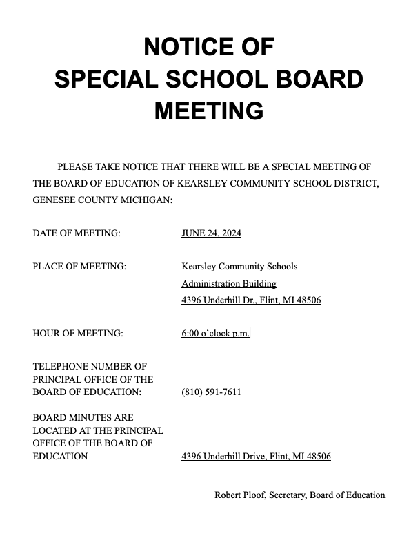 Special School Board Meeting June 24