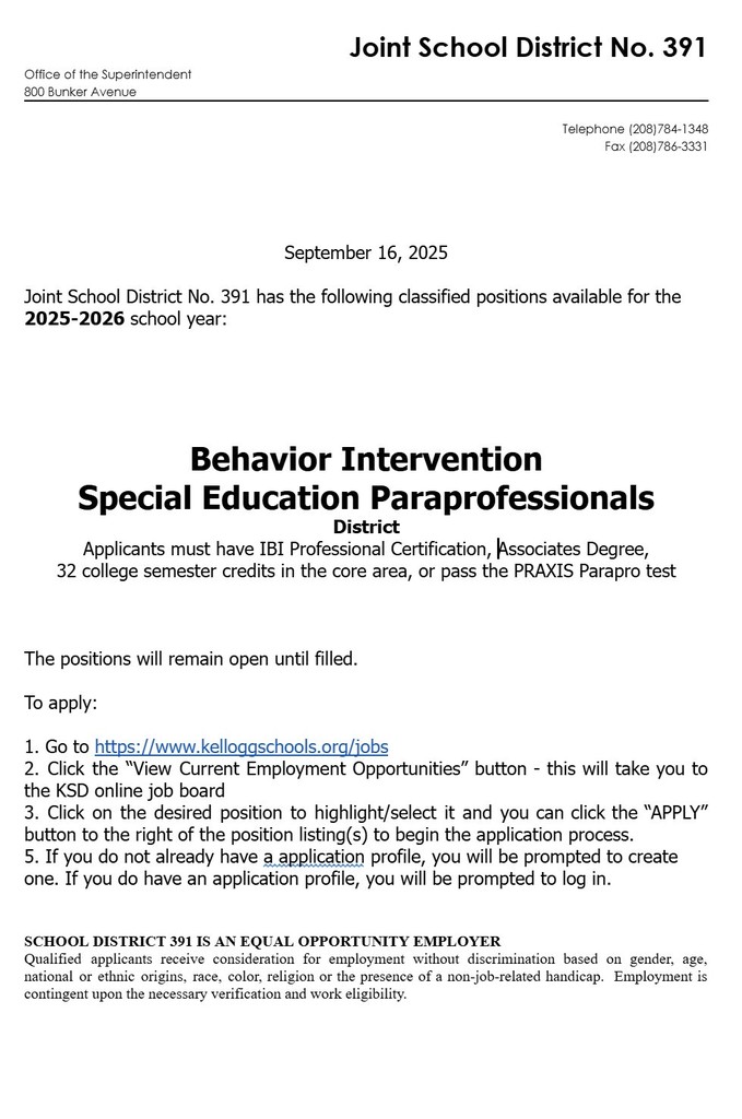 Applicants must have IBI Professional Certification, Associates Degree,  32 college semester credits in the core area, or pass the PRAXIS Parapro test