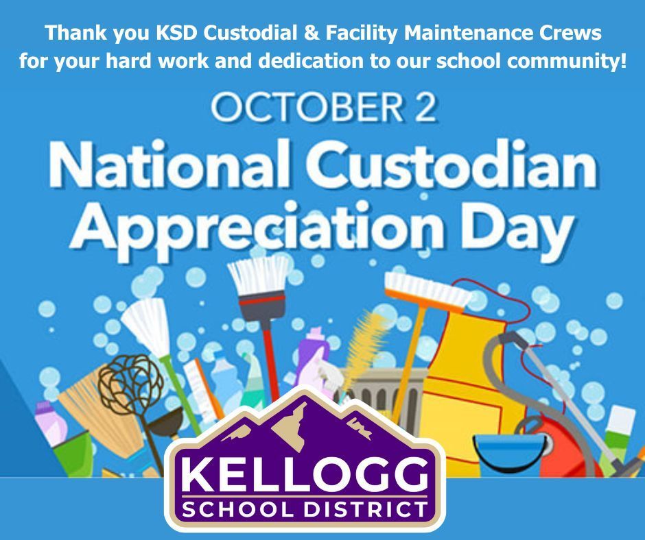 Thursday, October 2, is National Custodian Day! Our custodians perform so many valuable services for our schools, students, and staff every day, but they are often in the background. Let’s take this opportunity to shine a light on them and tell them how much we appreciate them!