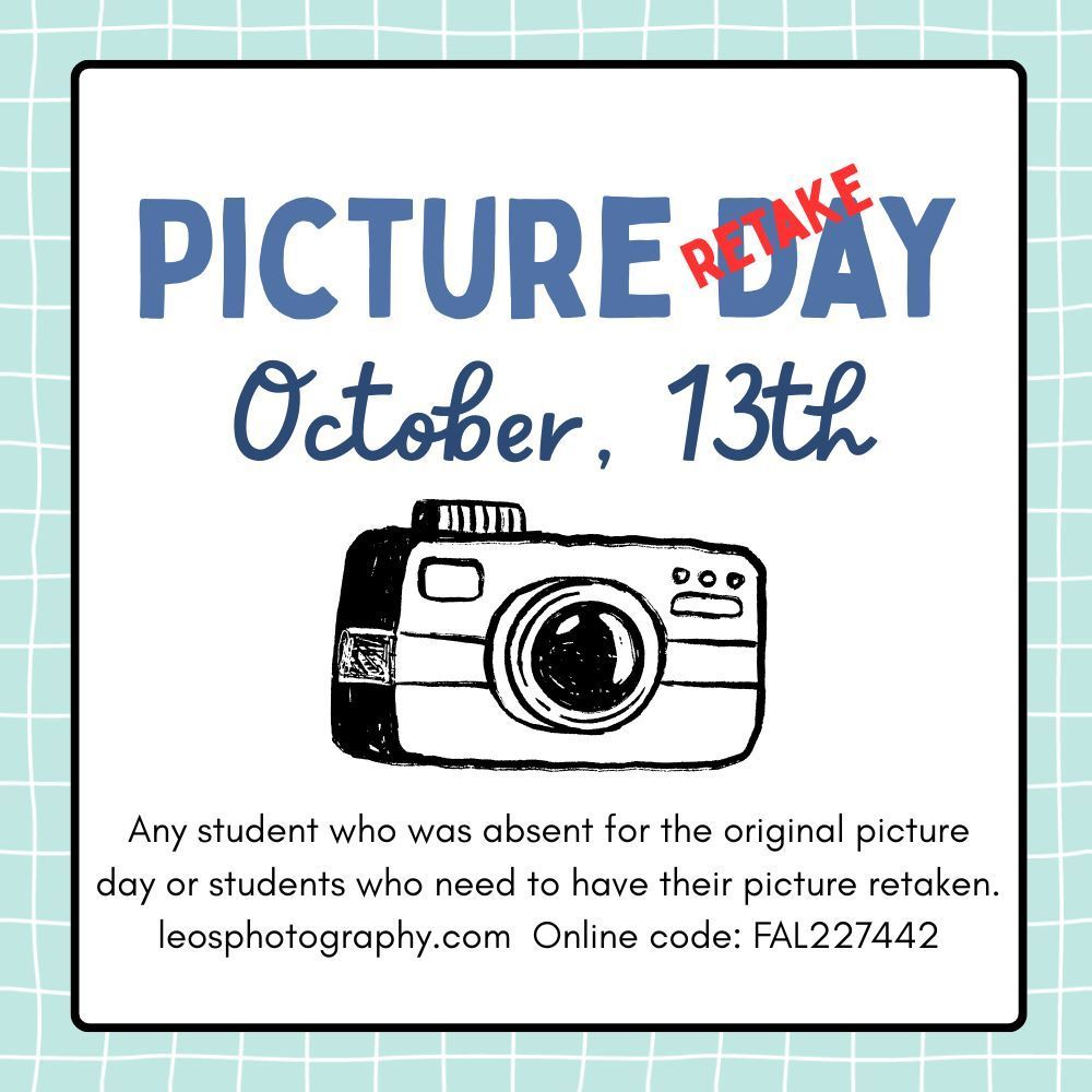 flyer with camera on it advertising picture retake day as October 13th.