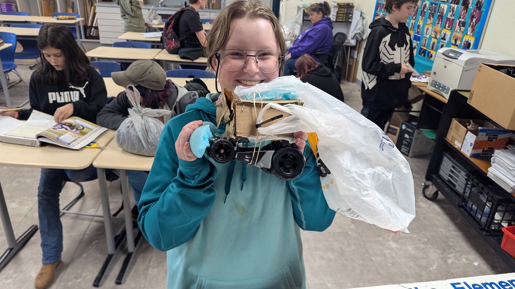 Students with their egg car.