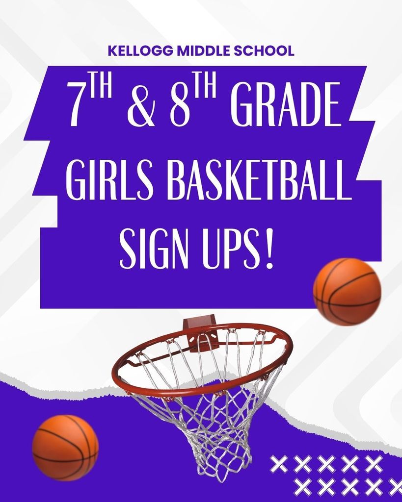 Purple flyer announcing girls basketball sign ups.