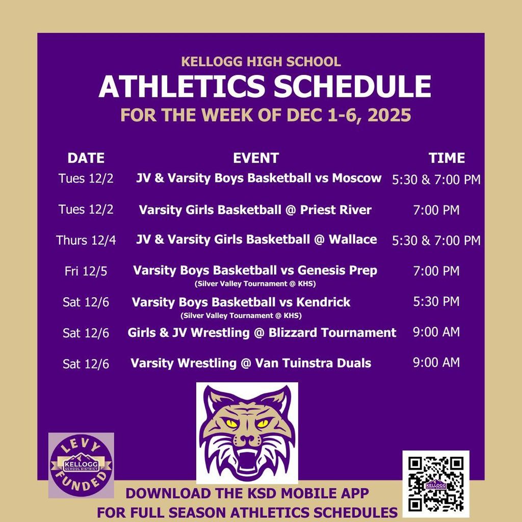 Weekly athletics schedule
