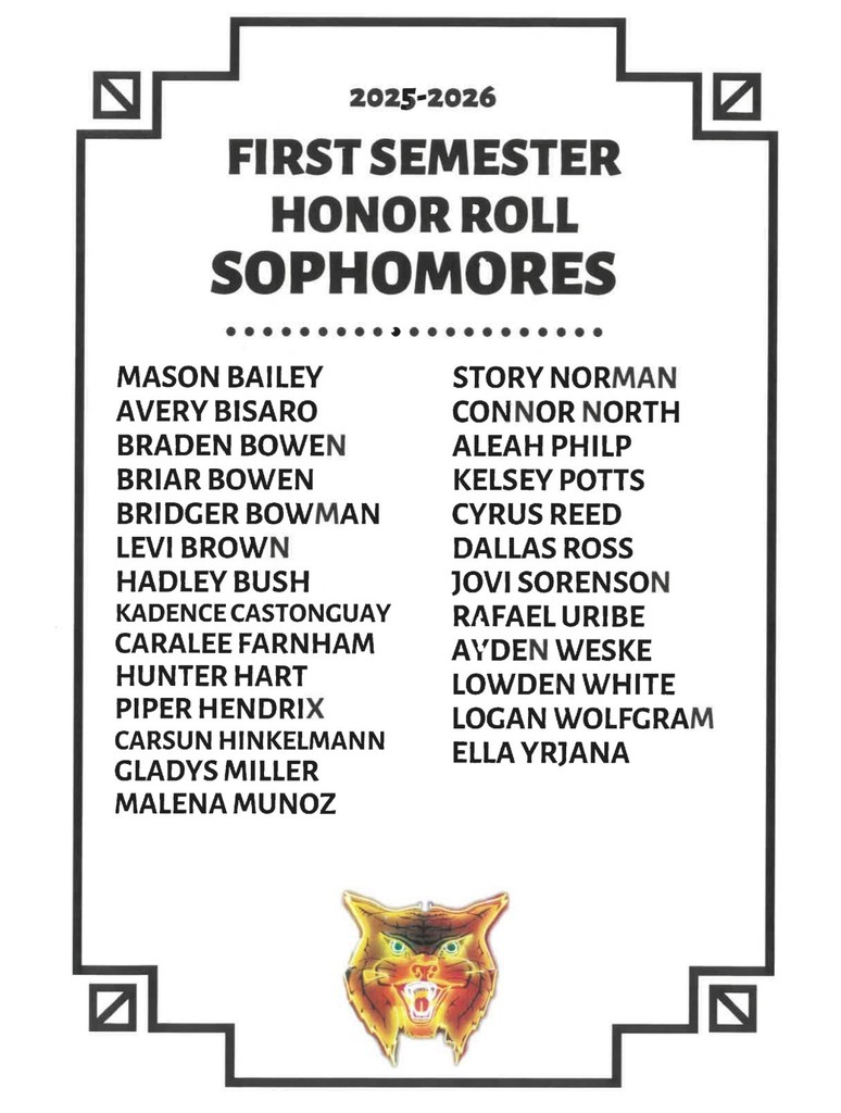 2025-2026 first semester honor roll sophomores