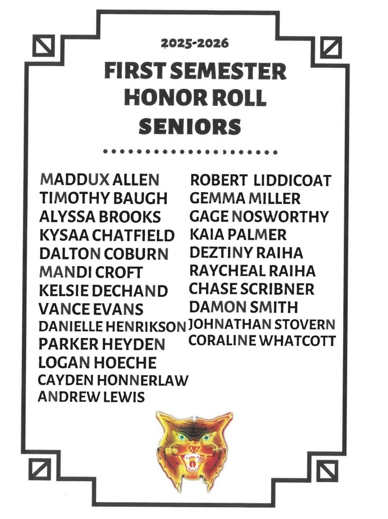 2025-2026 first semester honor roll seniors