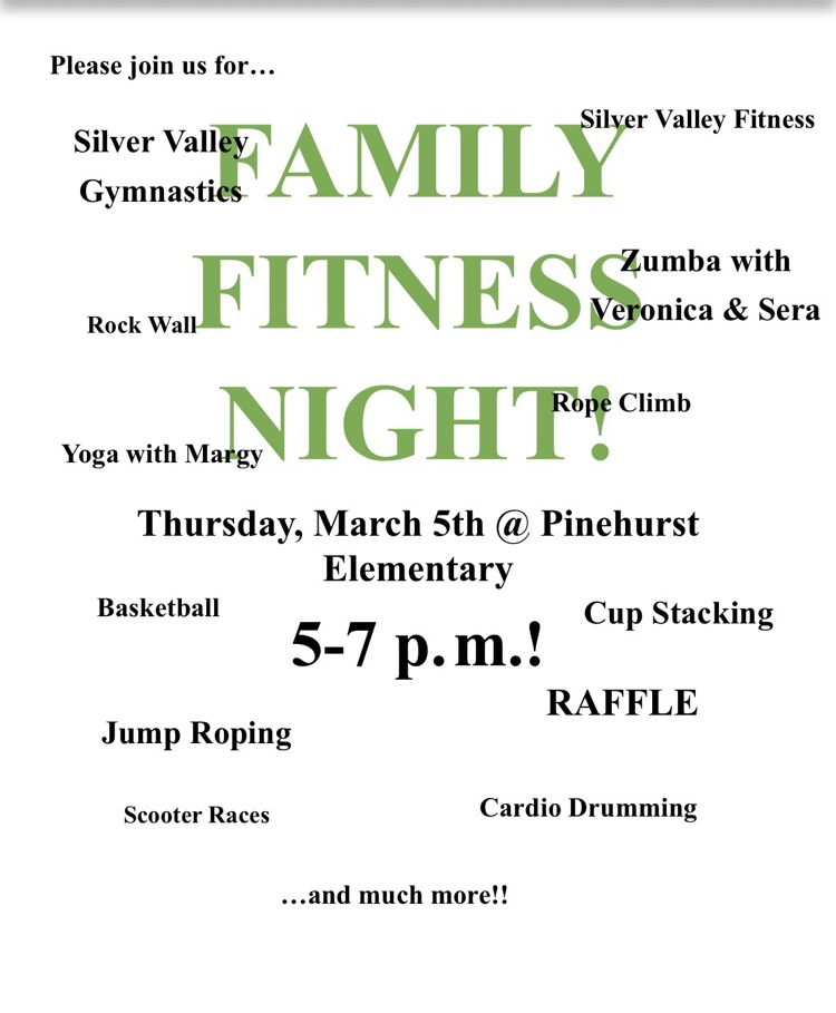 Please join us for Family Fitness Night Thursday, March 5th from 5pm - 7pm 