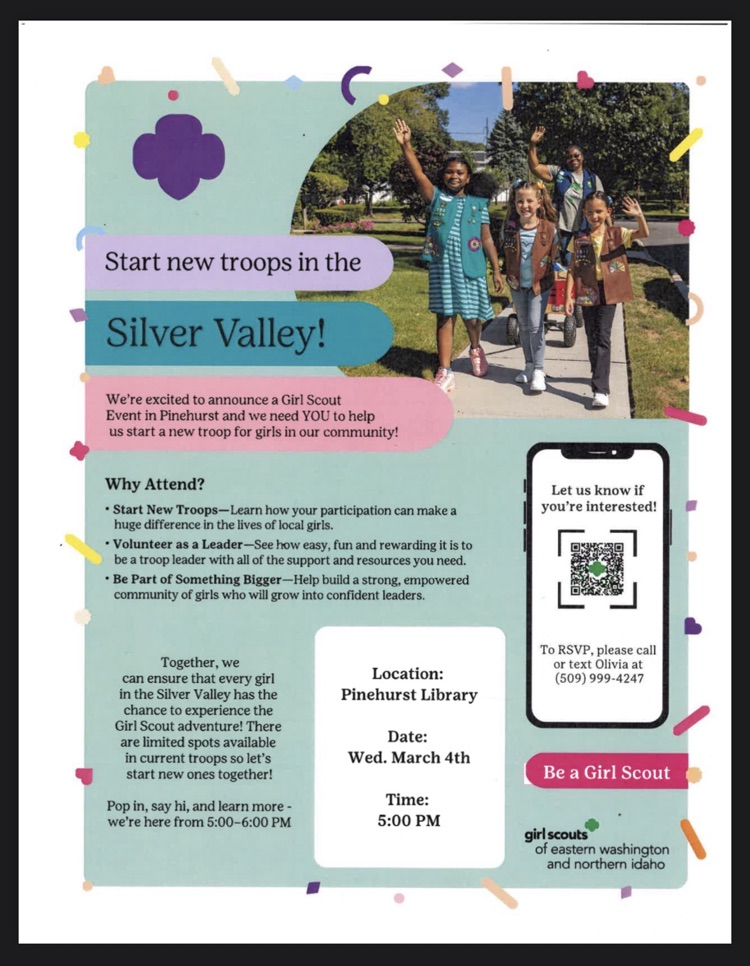 Girls Scouts Wednesday, March 4th 5:00pm Pinehurst library 