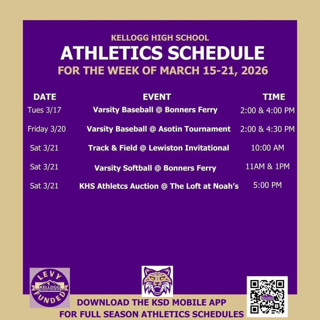 Another weather-related rescheduling of the Kellogg Softball @ Bonners Ferry matchup. The game today (3/18) has been moved to Saturday 3/21. Game times will be 11AM & 1PM. GO WILDCATS!