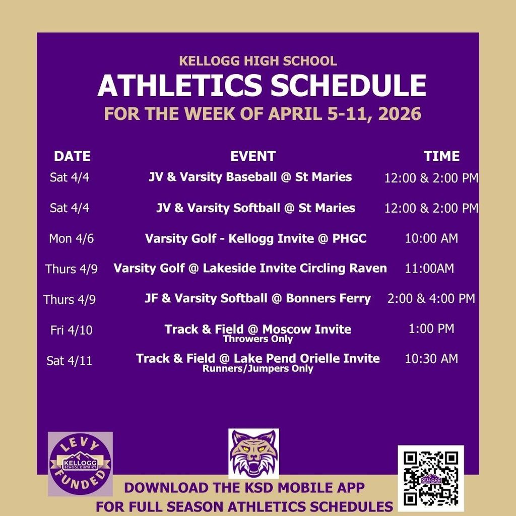 Spring Break is upon us, and after a week of rest, the games resume in earnest.  CIL action kicks off the return when softball and baseball head to St. Maries on April 4.  Golf kicks off the return to school by hosting the Kellogg Invitational at the Pinehurst Golf Club and ends the week at Circling Raven for the Lakeside Invitational.  Softball makes up for an earlier rain-out with Bonners Ferry with a twinbill on April 9.  Track gets back in action with the throwers going to Moscow on Friday and the Runners and Jumpers competing at the Lake Pend Oreille Invite in Sandpoint.  