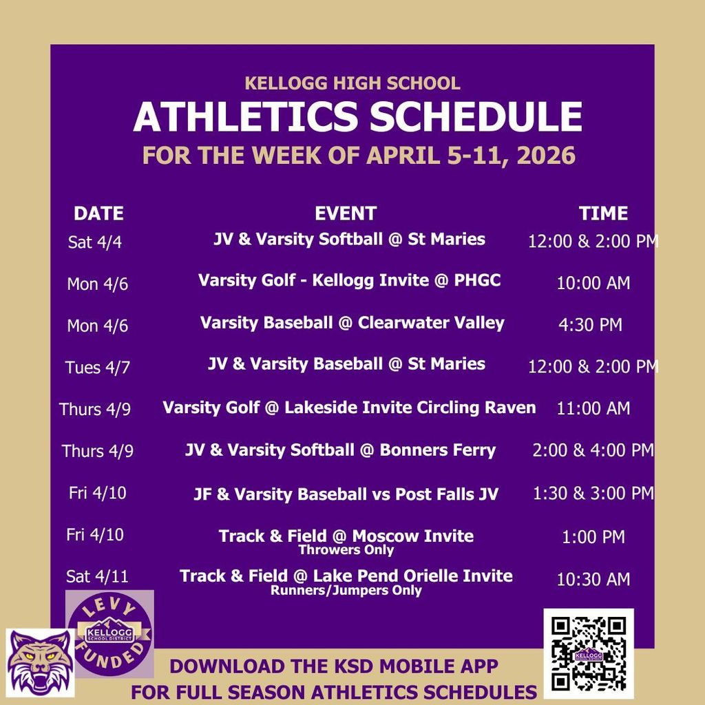 Spring sports in Idaho  means the schedule will always change...here is the updated athletics schedule for April 5-11. GO WILDCATS