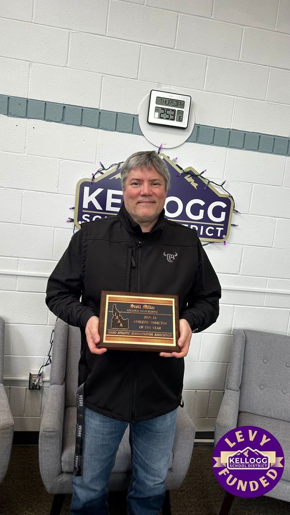 We are thrilled to share some incredible news regarding one of our own! Our District Activities Director, Scott Miller, has been named the 2026 3A Athletic Director of the Year by the Idaho Athletic Administrators Association (IAAA).    This prestigious award is a testament to Scott’s unwavering dedication to the students, coaches, and families of the Kellogg School District. Managing a comprehensive activities program is no small feat, and Scott consistently goes above and beyond to ensure our programs are run with integrity, passion, and a "students-first" mentality. Whether he is coordinating complex schedules, mentoring our coaching staff, or cheering from the sidelines on a rainy Tuesday night, Scott’s commitment to the Wildcat spirit is evident in everything he does.    Being recognized by his peers across the state of Idaho is a distinct honor that reflects the high standard of excellence he has set for our district.    Please join us in congratulating Scott on this well-deserved achievement! We are lucky to have him leading the way for our student-athletes and activities programs.