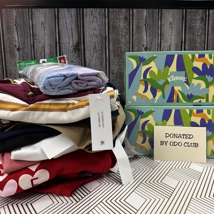 thank you odo club for your clothing and Kleenex donation
