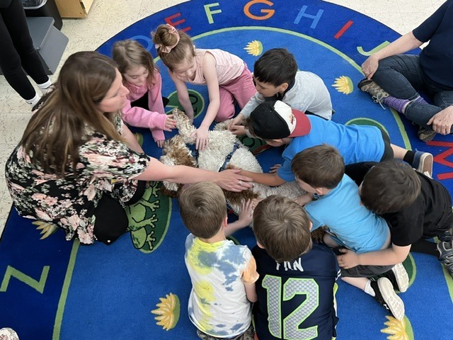 students with a dog