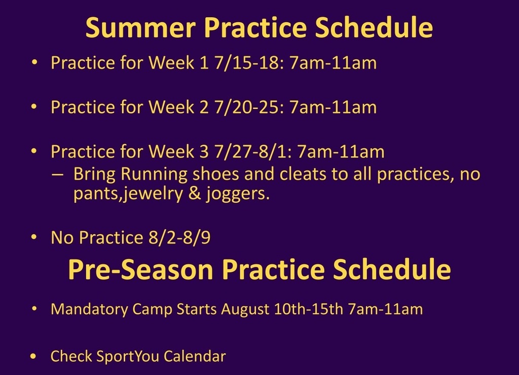 Summer practice schedule