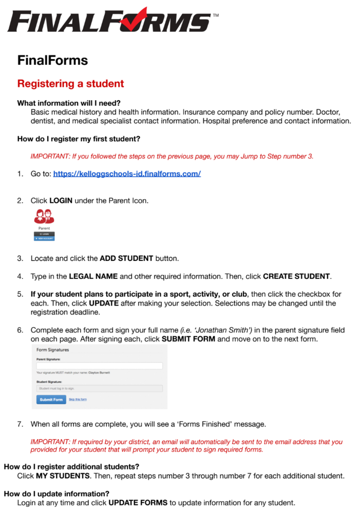 final forms student registration