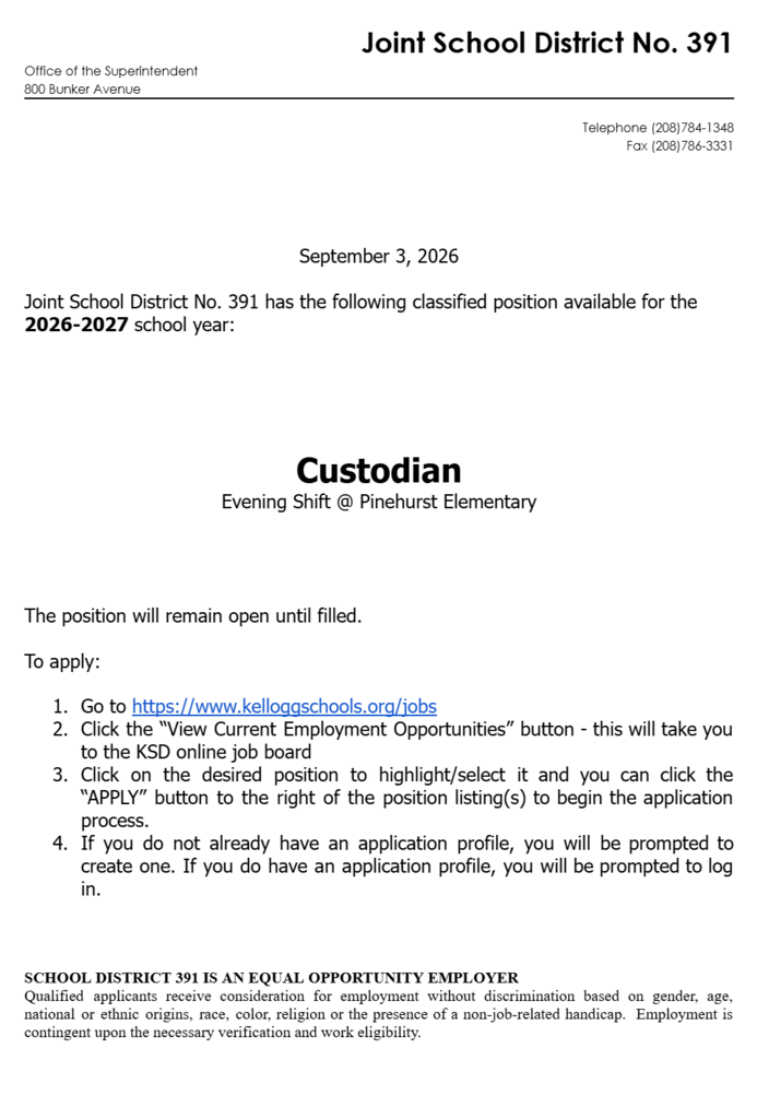 evening custodian job opening