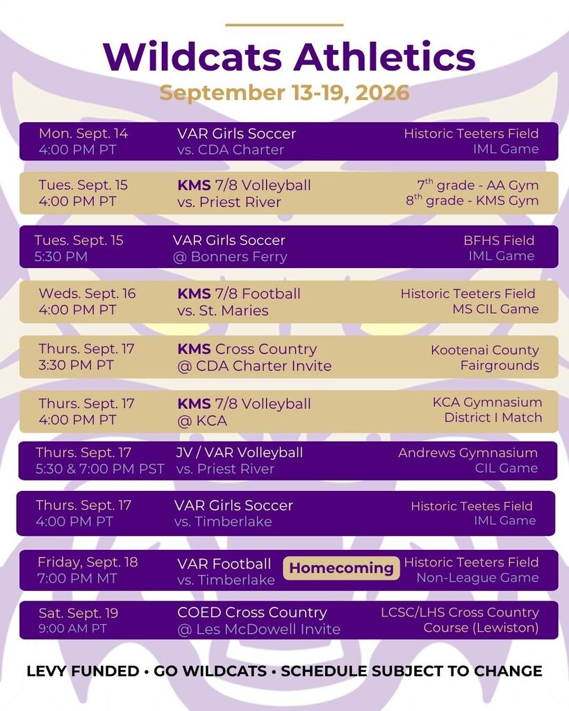 It's Homecoming Week​​​​  ​​​​   Go Wildcats!   💜💛⚽🏐🏃🏈💜💛