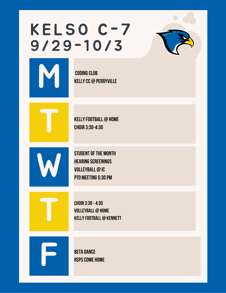Week of 9/29 Schedule