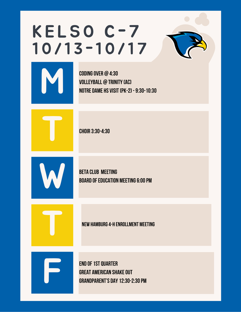 Week of 10/13 - 10/17 Schedule 