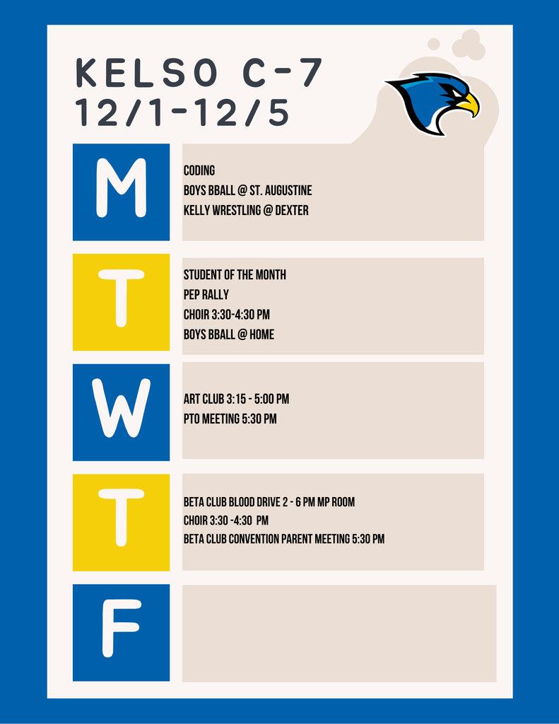 Week of 12/1 Schedule