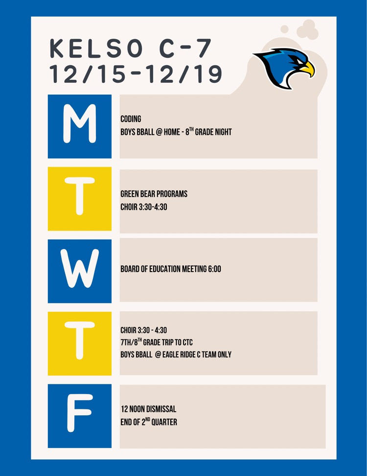 Week of 12/15 Schedule
