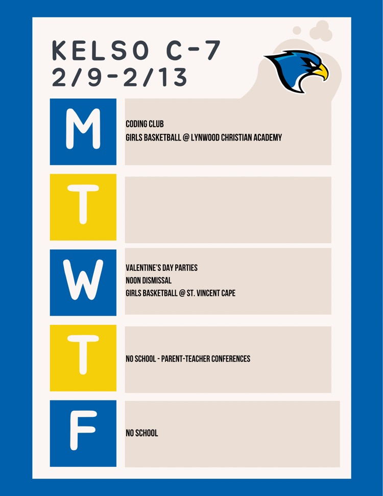 Week of 2/9 Schedule