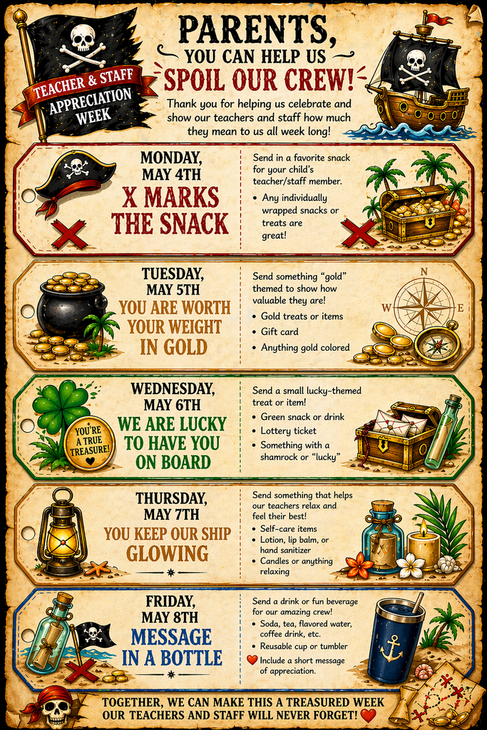 Teacher Appreciation Week - Daily Themes