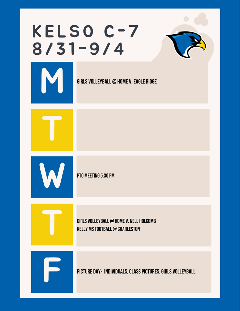 Week of 8/31 Schedule