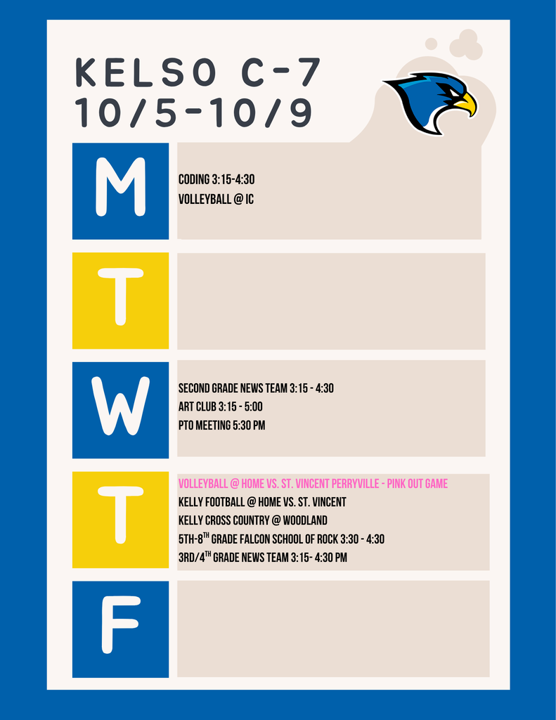 Week of 10/5 Schedule