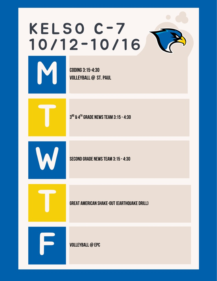 Kelso C-7 Weekly Schedule for week of 10/12