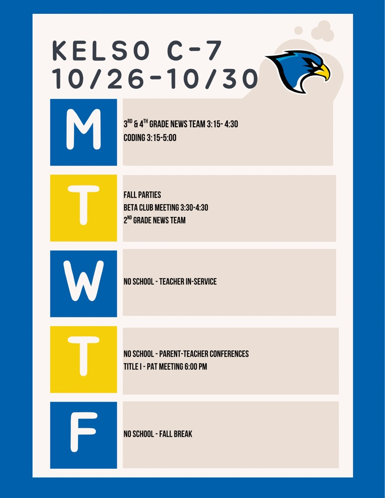 Week of 10/26 Schedule