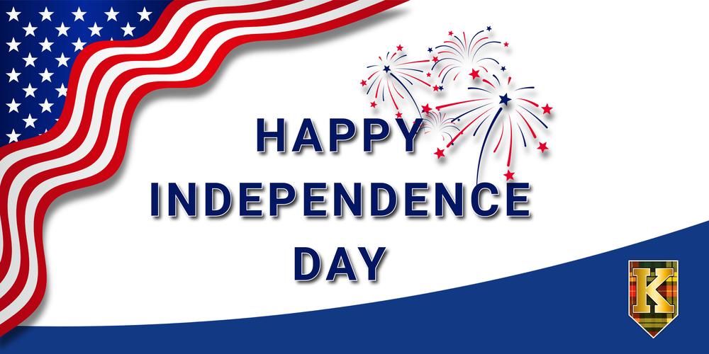 HAPPY INDEPENDENCE DAY WITH A FLAG AND FIREWORKS
