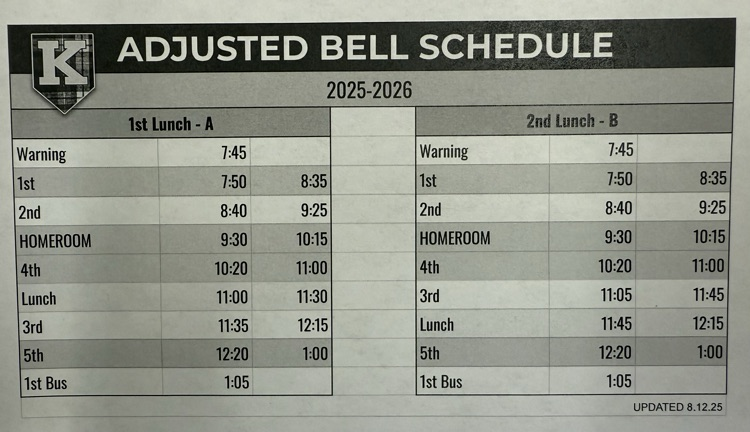 45 minute Hilander Homeroom bell schedule