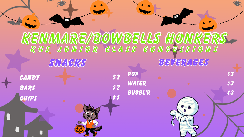 Jr Class Halloween Concession Menu