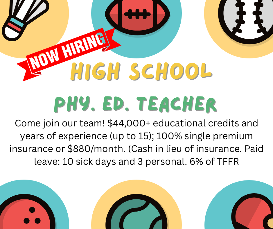 Hiring High School Phy. Ed. Teacher.