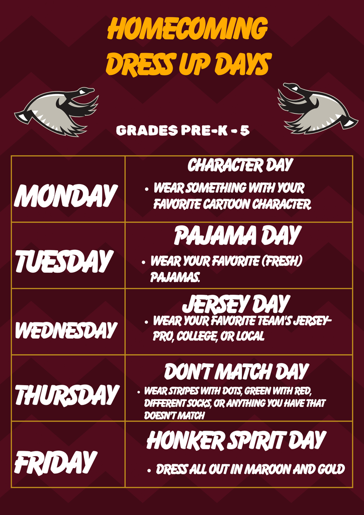 HOCO Elementary Dress up days