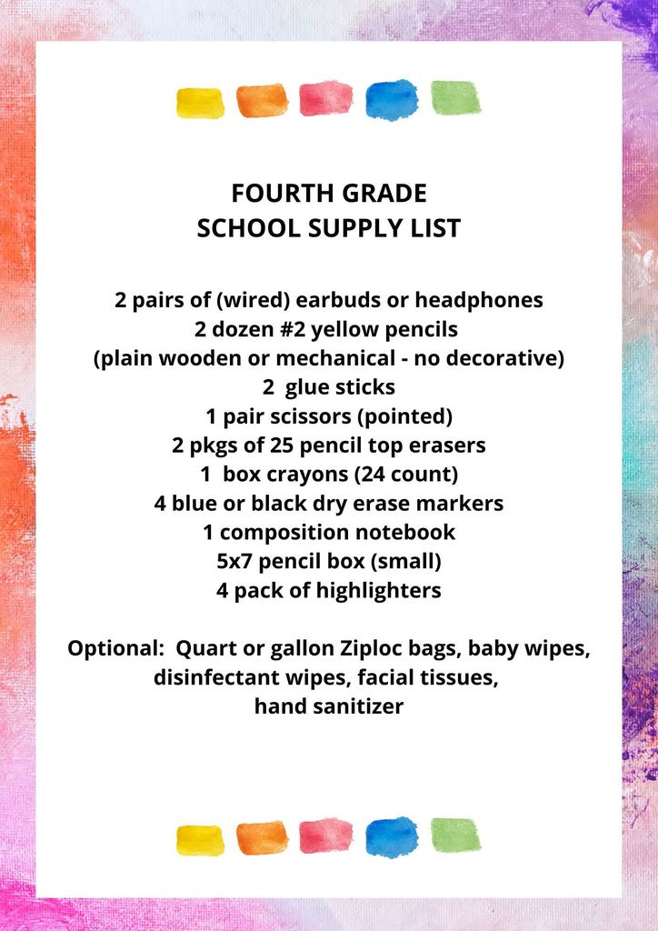 4th grade list