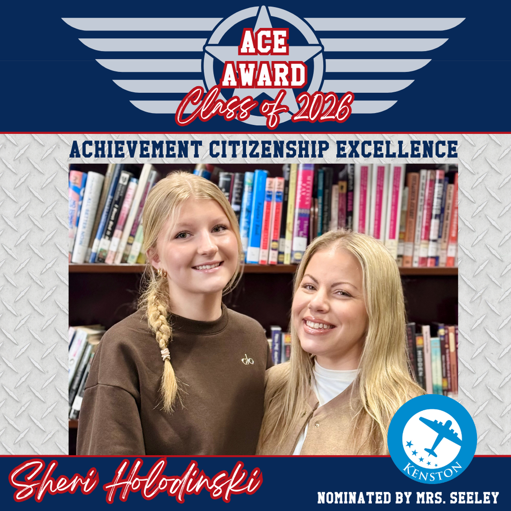 SENIOR ✈️ ACE AWARD: Congratulations to Sheri Holodinski, who was nominated by 🌎 Social Studies Teacher Samantha Seeley. This award recognizes our Seniors for their Achievement - Citizenship - Excellence, as well as the teachers and staff members who honored them. ⭐ Mrs. Seeley said, “Sheri Holodinski is a kid who I will truly miss when they graduate. She is full of life and personality and finds a way to make me laugh every day. She is driven and works hard in class, but it is who she is that is so special. Sheri has a heart of gold and has an energy that lights up the room. She has such a bright future ahead of her, and I cannot wait to see how far she goes.”