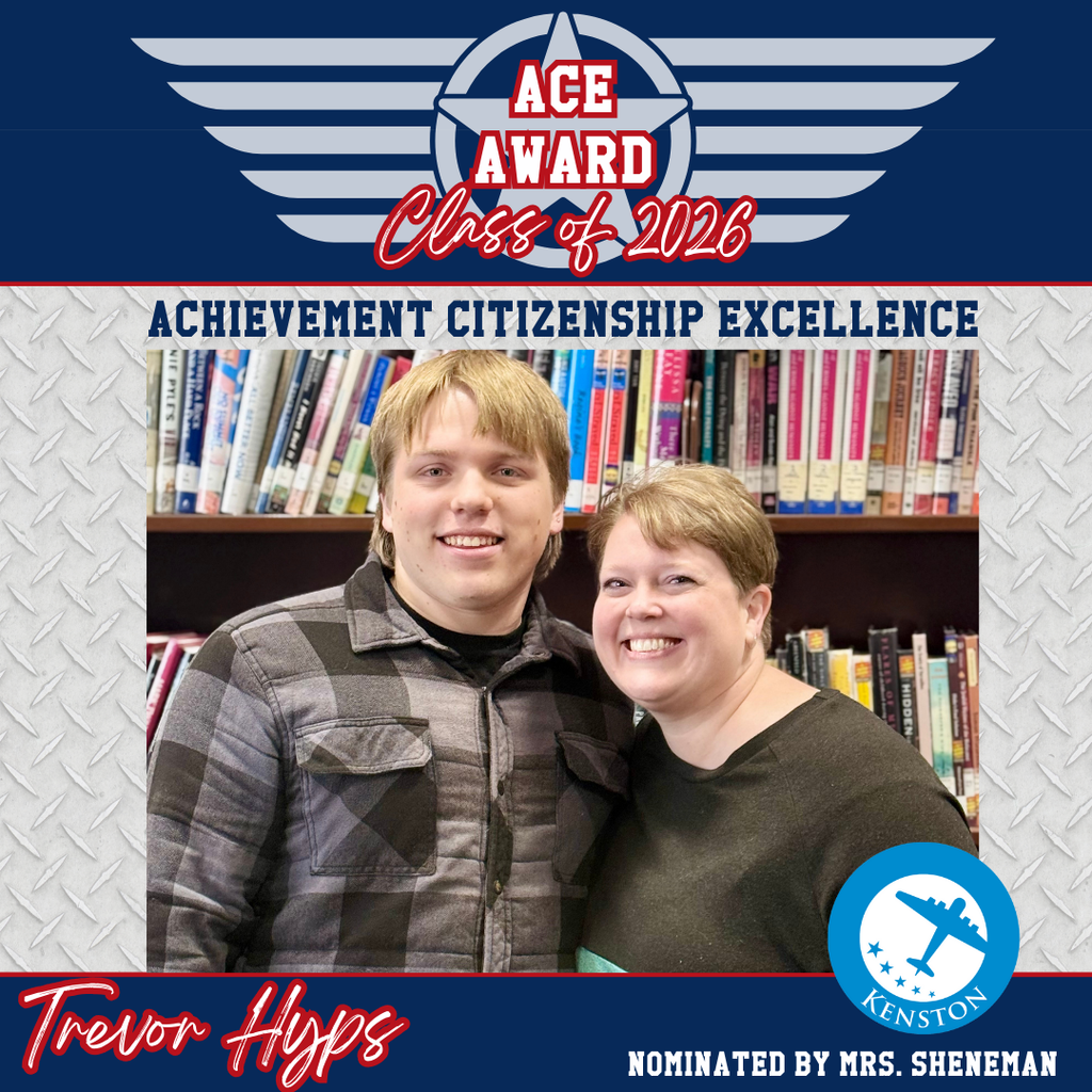 SENIOR ✈️ ACE AWARD: Congratulations to Trevor Hyps, who was nominated by 🌎 Spanish Teacher Sarah Sheneman. This award recognizes our Seniors for their Achievement - Citizenship - Excellence, as well as the teachers and staff members who honored them. ⭐ Mrs. Sheneman said, “Trevor is an extremely dedicated and self-motivated student.”