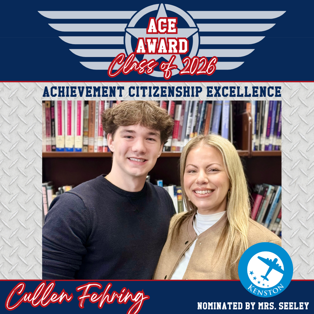 SENIOR ✈️ ACE AWARD: Congratulations to Cullen Fehring, who was nominated by 🌎 Social Studies Teacher Samantha Seeley. This award recognizes our Seniors for their Achievement - Citizenship - Excellence, as well as the teachers and staff members who honored them. ⭐ Mrs. Seeley said, “Cullen Fehring is an exceptional kid! He pushes himself in every aspect of his life. From academics to Boy Scouts, Cullen excels at everything he does! But even more importantly, he is a kind and humble young man. He is friendly to all and those traits will serve him well in his life. Cullen is destined for big things and I am so excited to watch him grow!”