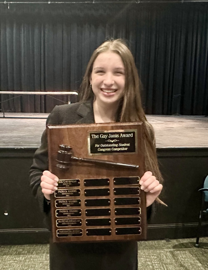 Brooke Carlson wins Gay Janis Award for being the top Congressional Debate competitor in the Cleveland district for the season!