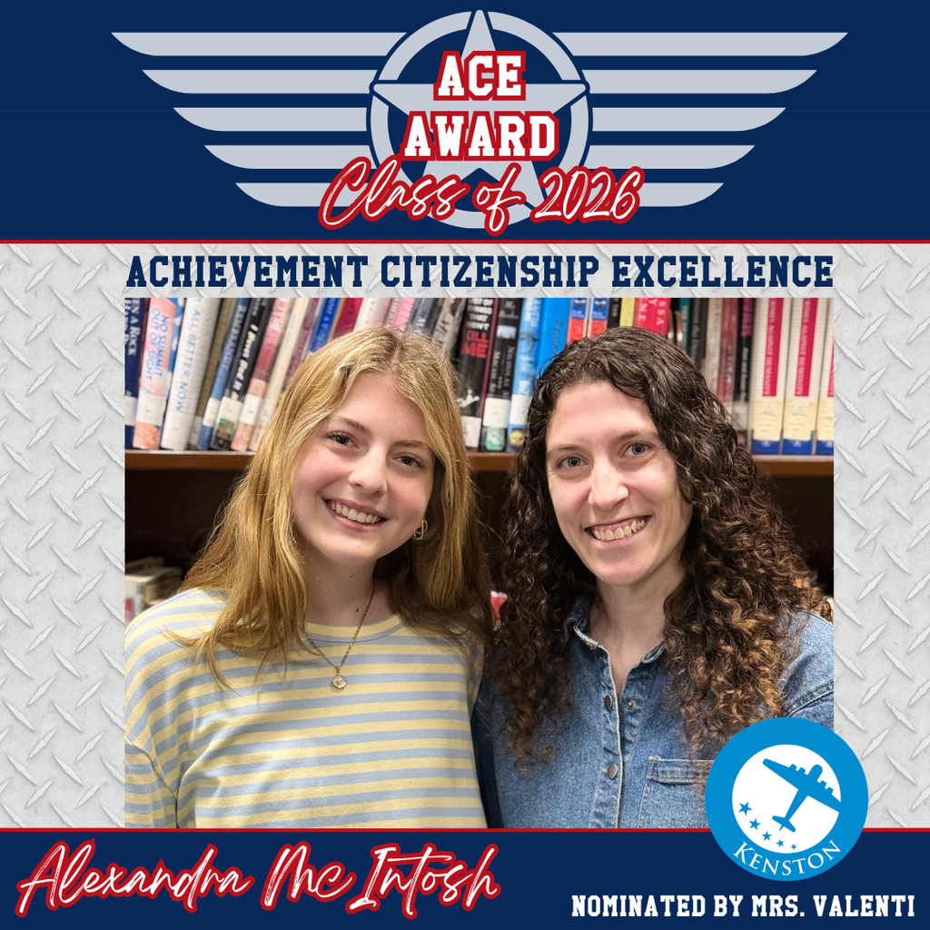 SENIOR ✈️ ACE AWARD: Congratulations to Alexandra McIntosh, who was nominated by 🌎 Social Studies Teacher Megan Valenti.