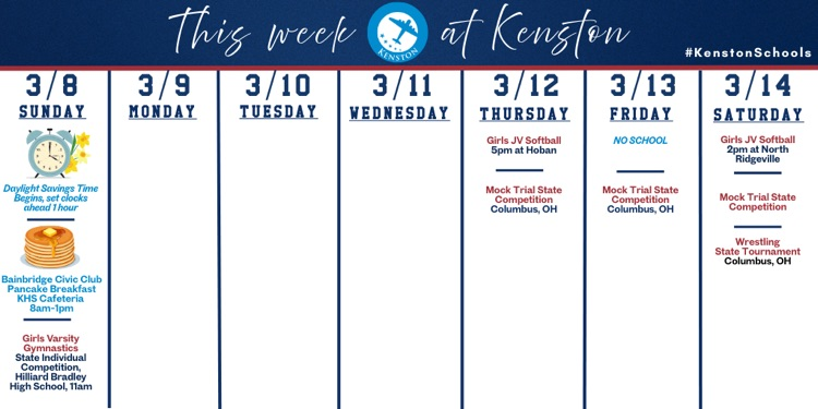 Kenston At-A-Glance week of 3/8/26