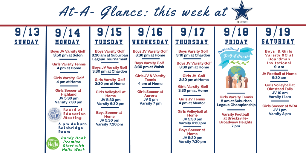 At-A-Glance activites for the week