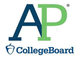 AP College Board with an acorn. the A, college board and acorn are blue the P is green