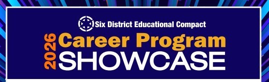 blue background with words of the Six District Eduational Compact Showcase wrintten in Gold and White 